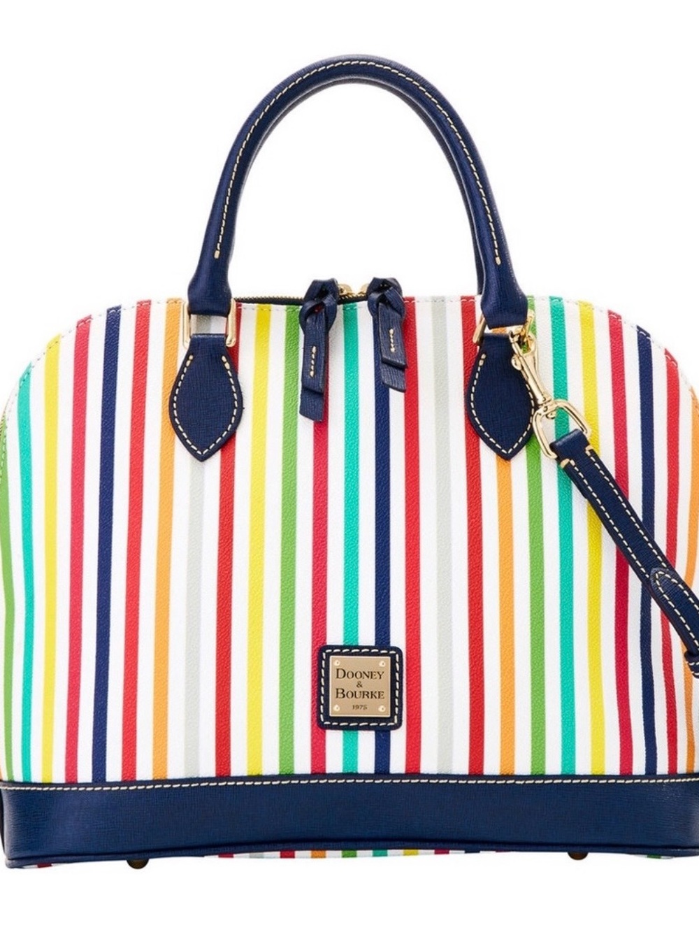 Like New Vintage Dooney &Bourke “Catalina” Striped Satchel with Navy Trim - Picture 2 of 15
